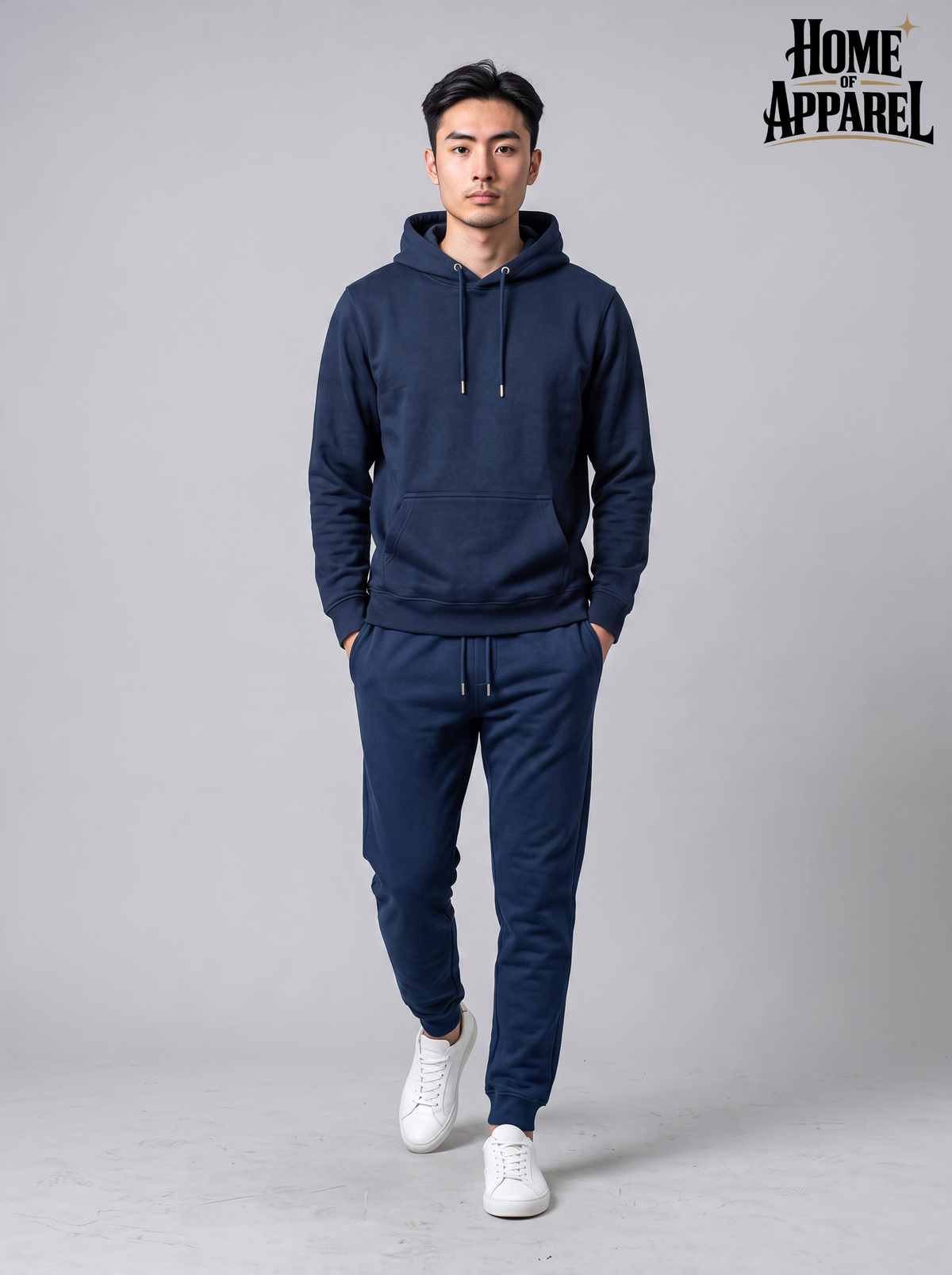Navy hoodie with Matching jogger pants with elastic waistband and comfortable cuffs