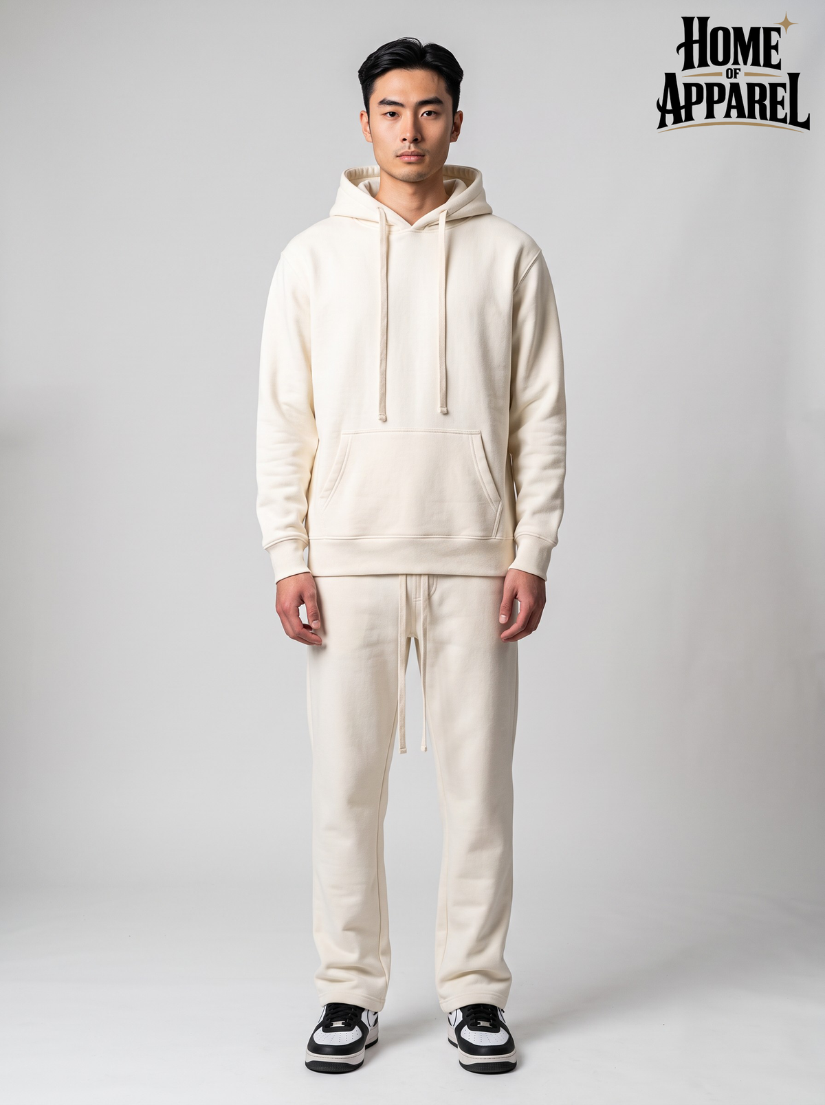 Men's off white cotton fleece 2 piece sweatsuit with hoodie and sweatpants