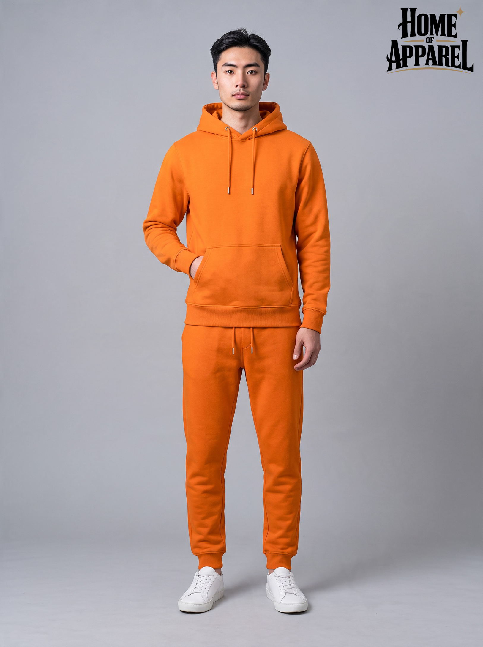 Orange Soft cotton blend tracksuit set for streetwear and casual outfits