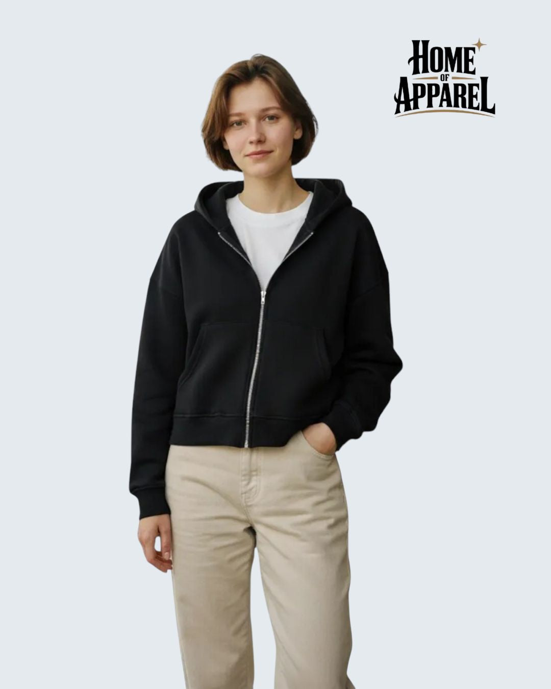 13.5oz Black Oversized Hoodie - Cotton Fleece & Full Zipper
