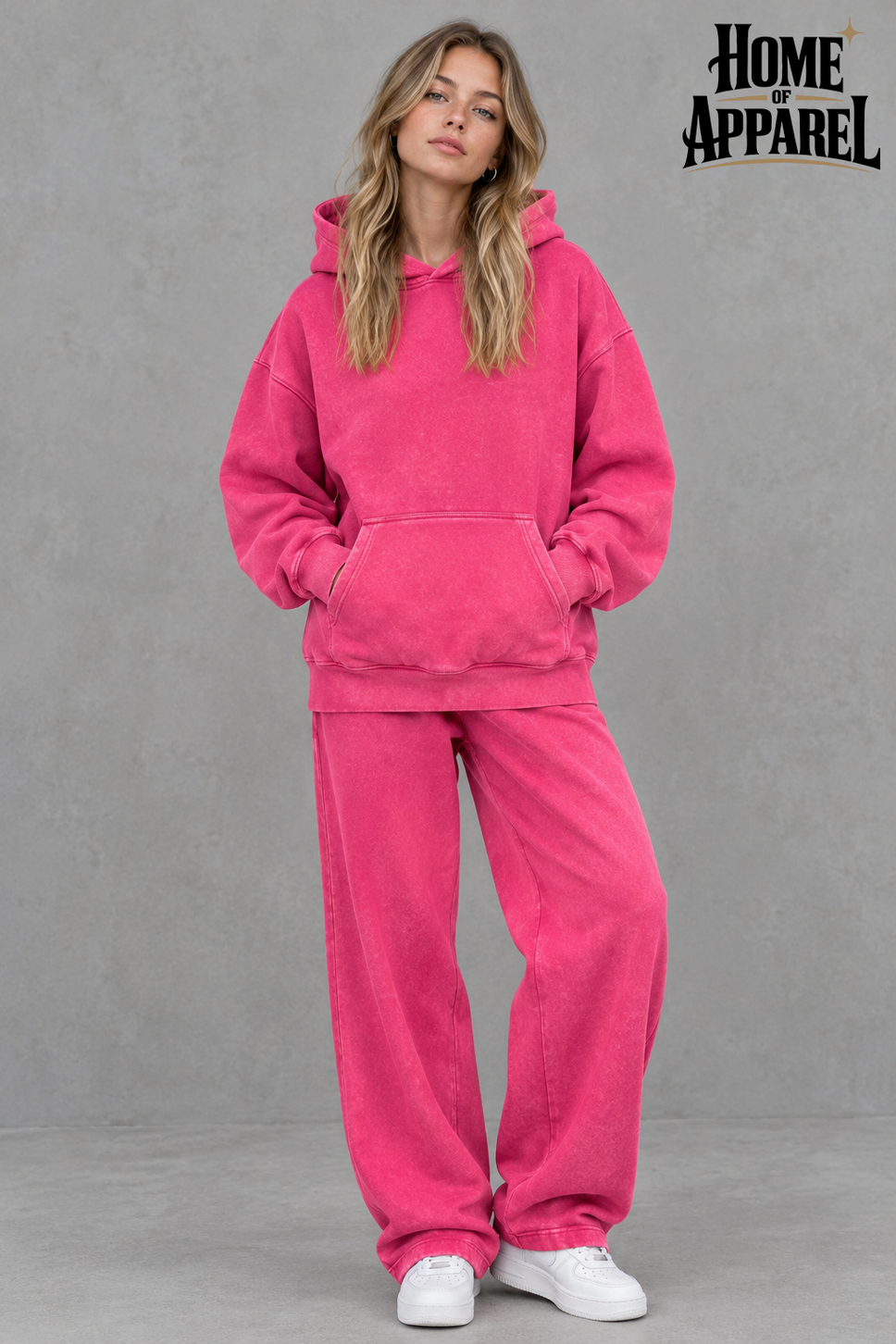 Oversized vintage washed pullover Pink hoodie streetwear