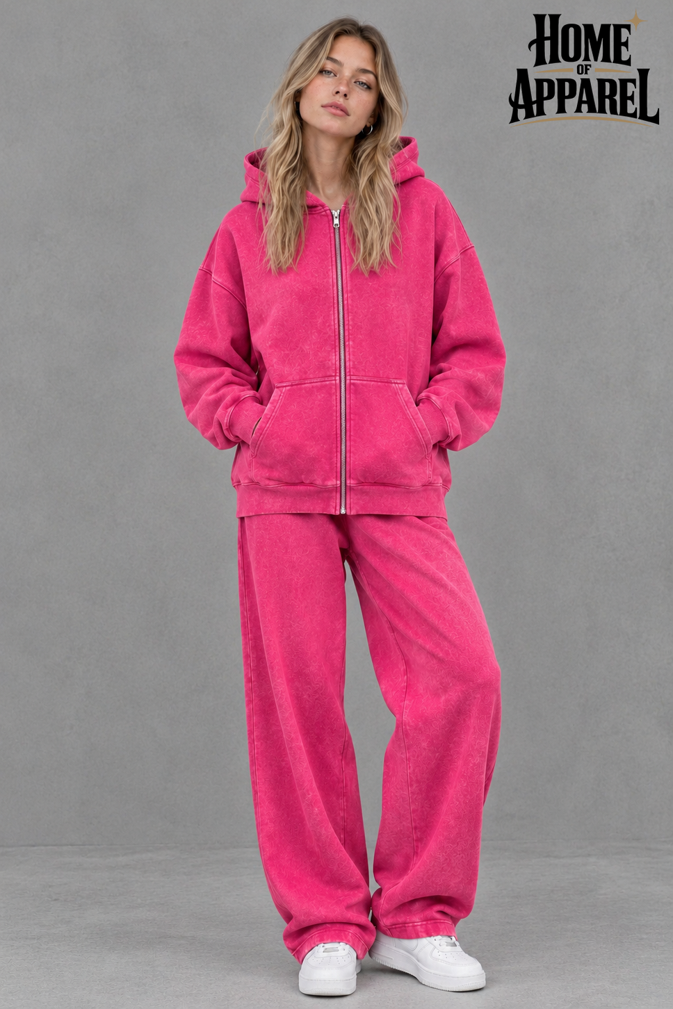 pink Vintage-washed hoodie and coordinating pants set