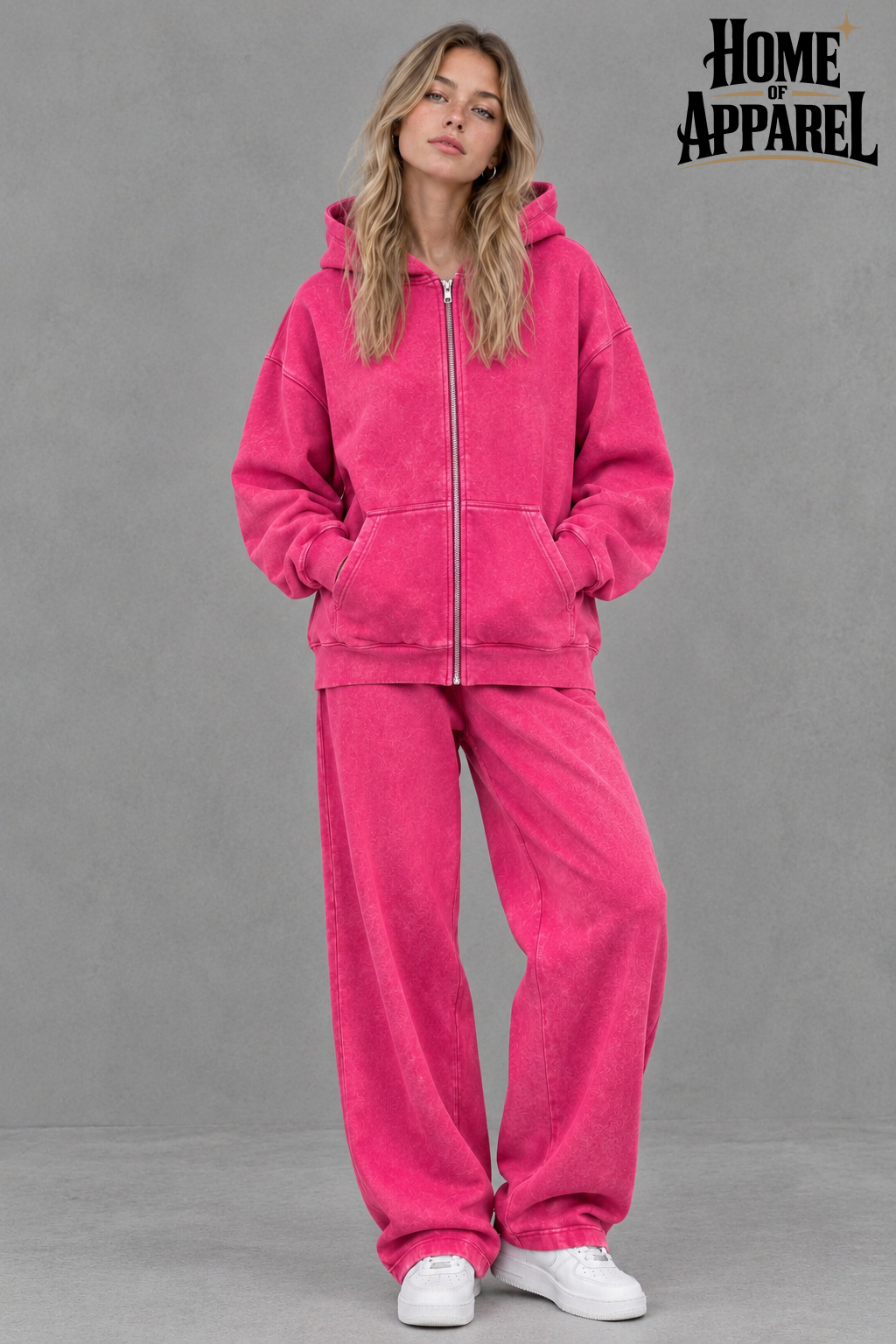 pink Vintage-washed hoodie and coordinating pants set