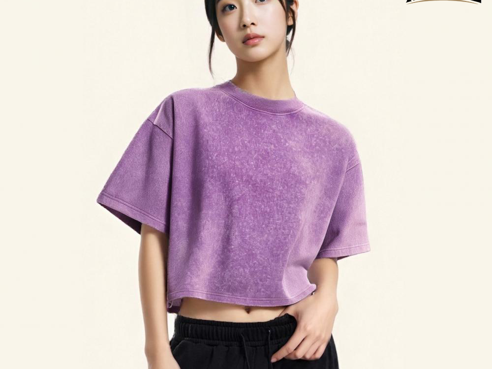 Women's oversized 100% cotton vintage washed crop top, image 1