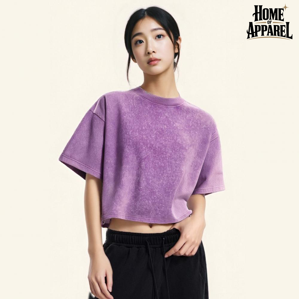 Women's oversized 100% cotton vintage washed crop top, image 1