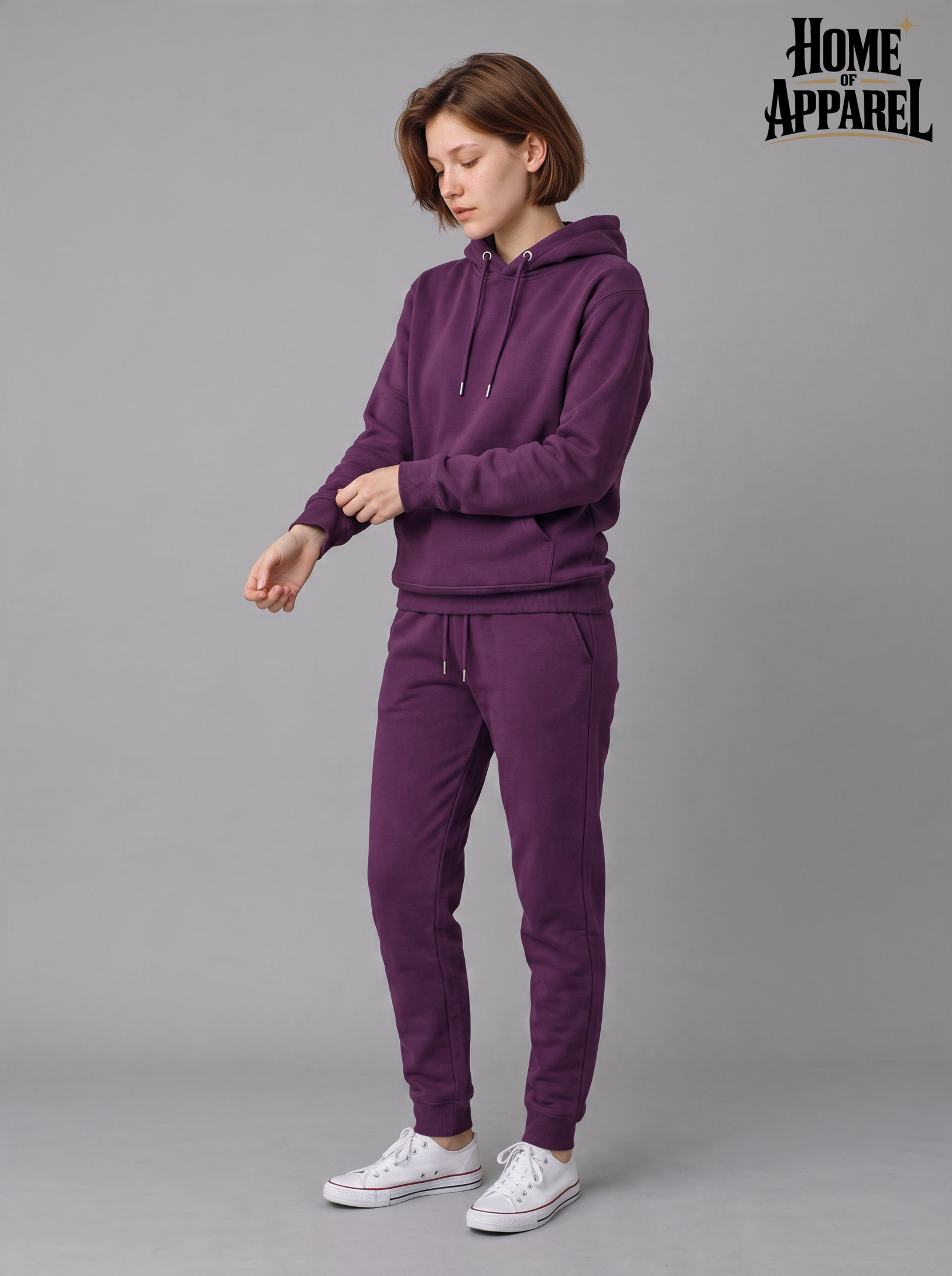 Purple Stylish cotton blend hoodie and jogger set with matching design