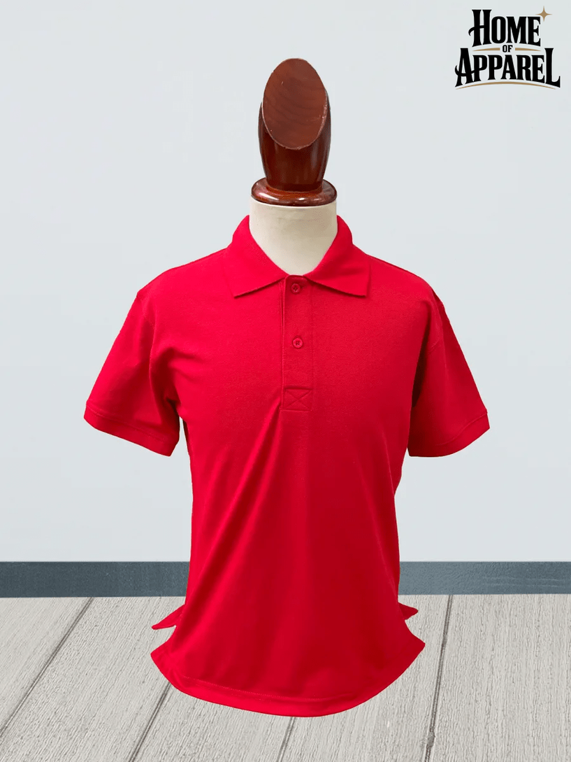 Red Tear-away label on premium polo shirt