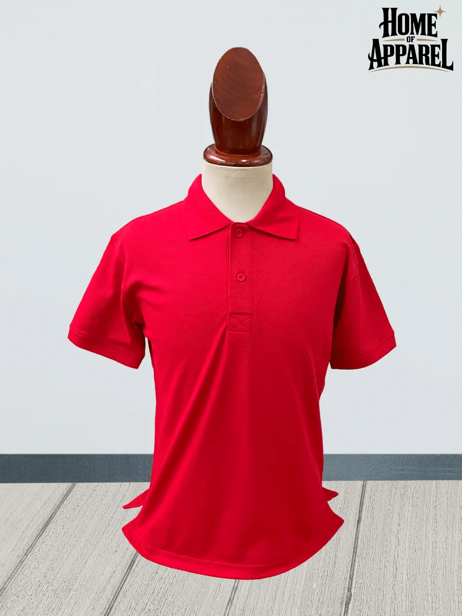Red Tear-away label on premium polo shirt