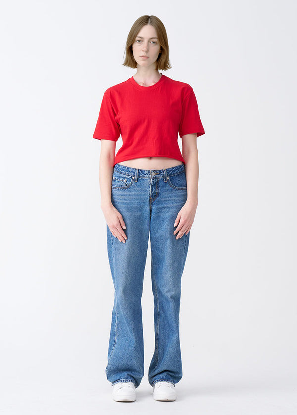 Red Combed Cotton Crop Top T-Shirt