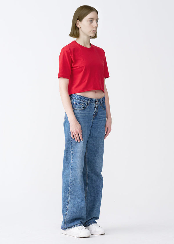 Red Combed Cotton Crop Top T-Shirt