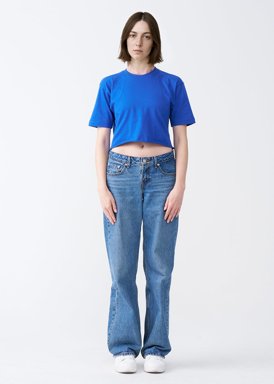 Royal Blue Combed Cotton Crop Top T-Shirt