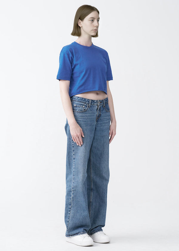 Royal Blue Combed Cotton Crop Top T-Shirt