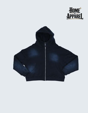 13.5oz Black Sun-Faded Oversized Hoodie – Vintage Cotton Fleece & Full Zipper