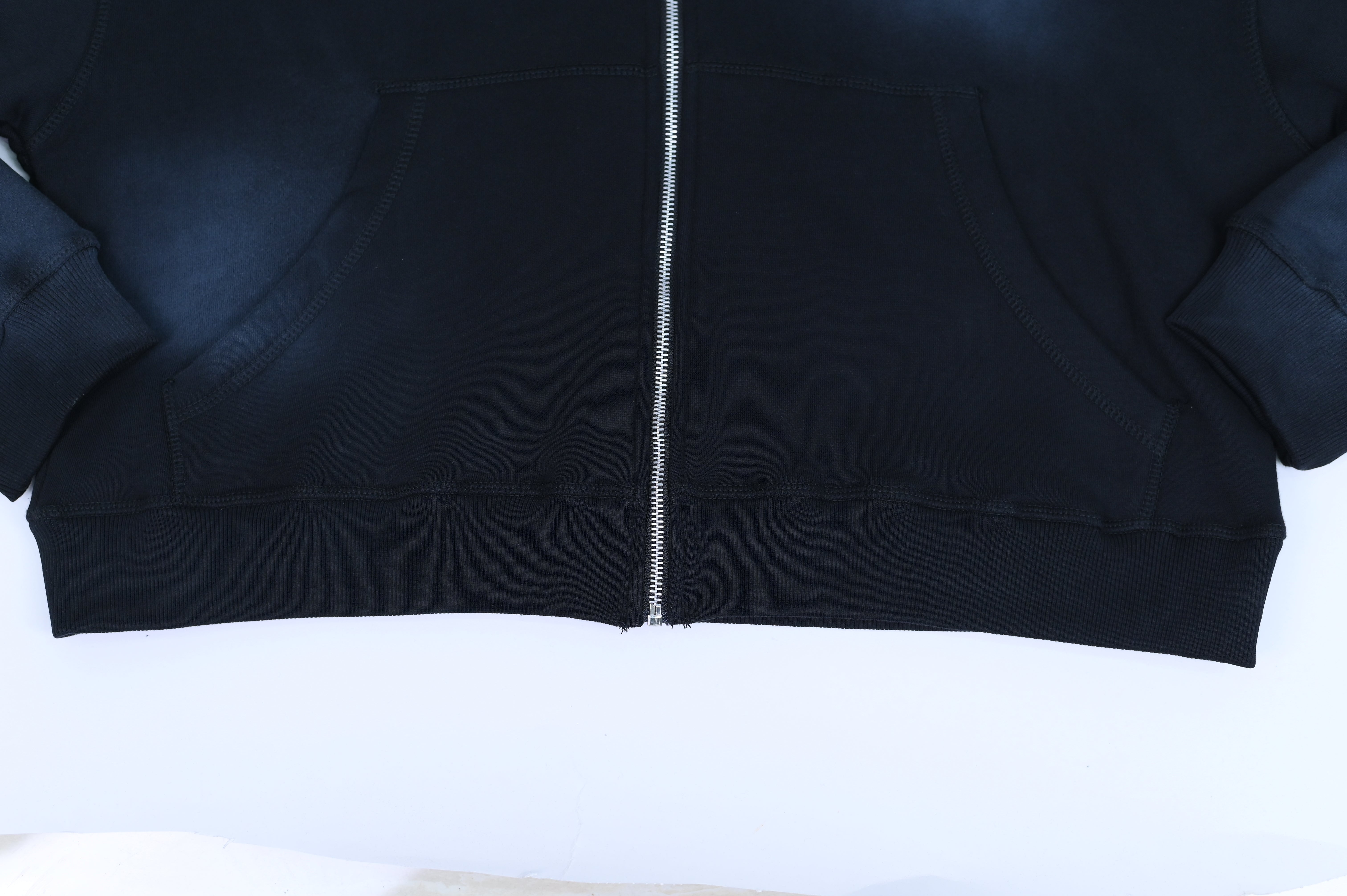 13.5oz Black Sun-Faded Oversized Hoodie – Vintage Cotton Fleece & Full Zipper