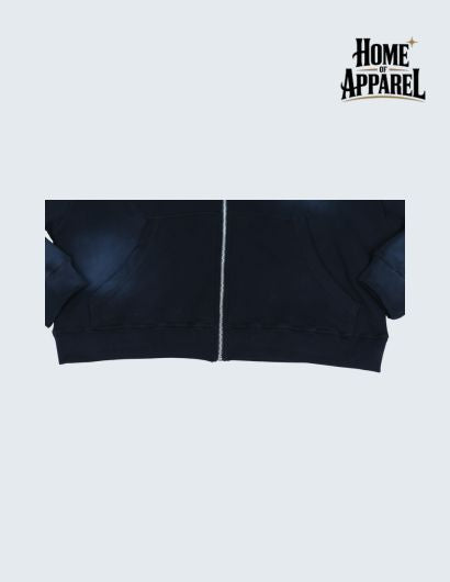 13.5oz Black Sun-Faded Oversized Hoodie – Vintage Cotton Fleece & Full Zipper