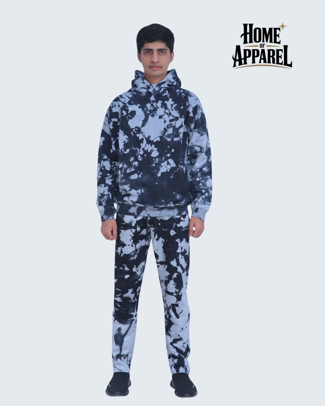 Black Tie-Dye Cotton Terry Sweat Suit