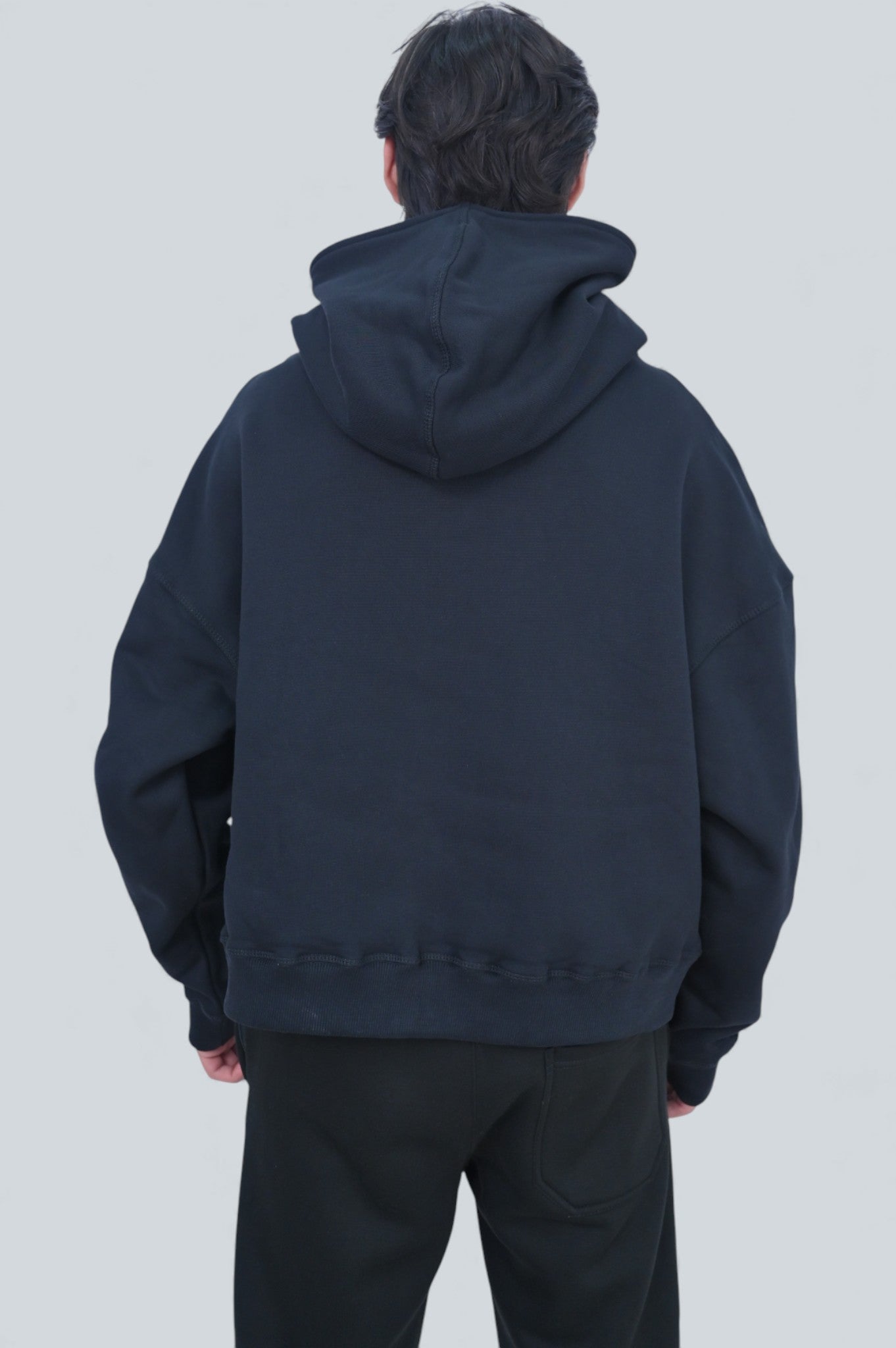 13.5oz Black Oversized Hoodie - Cotton Fleece & Full Zipper