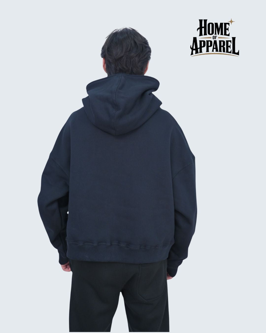 13.5oz Black Oversized Hoodie - Cotton Fleece & Full Zipper