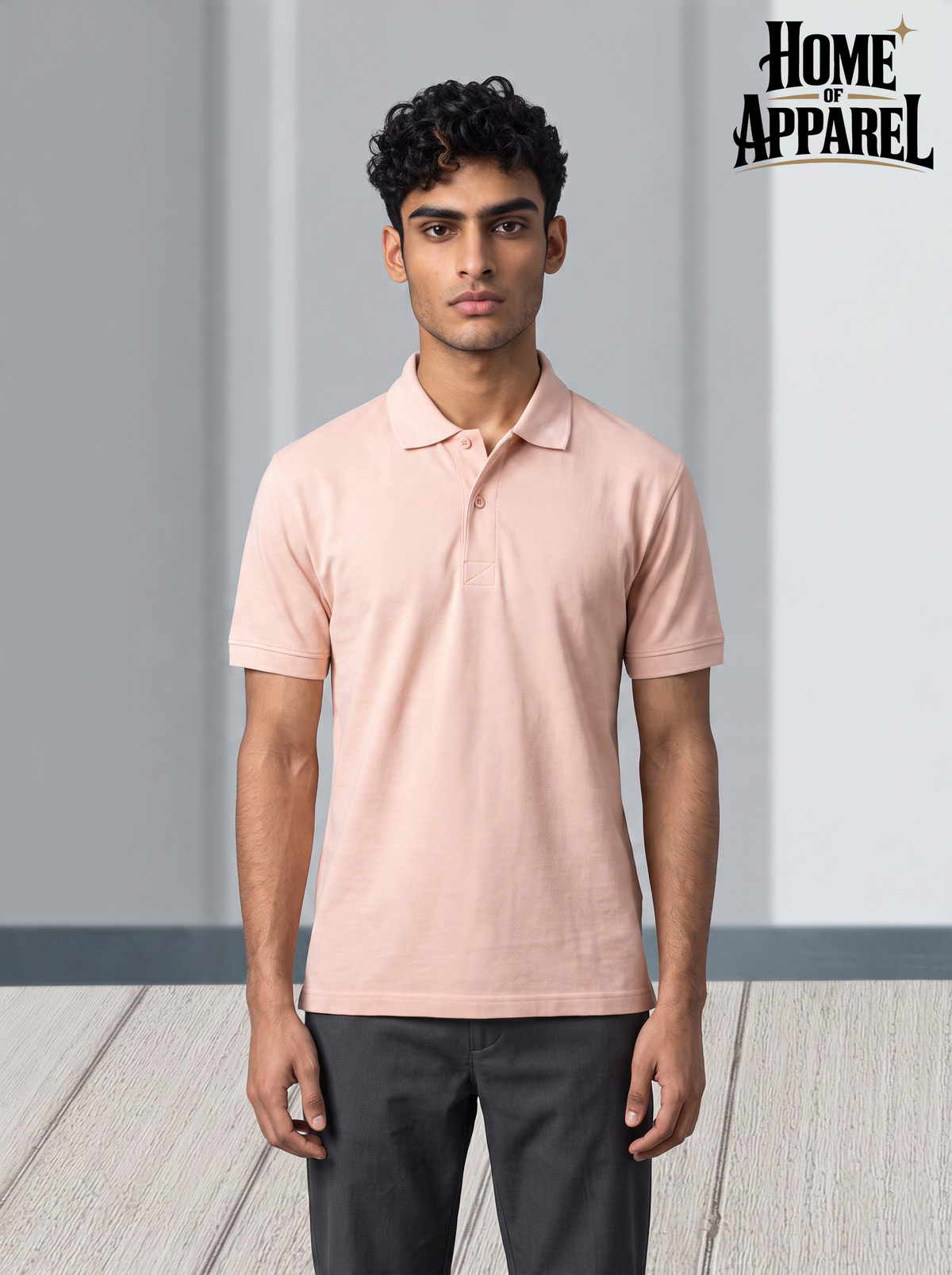 Salmon Polo shirt double-stitched shoulder detail