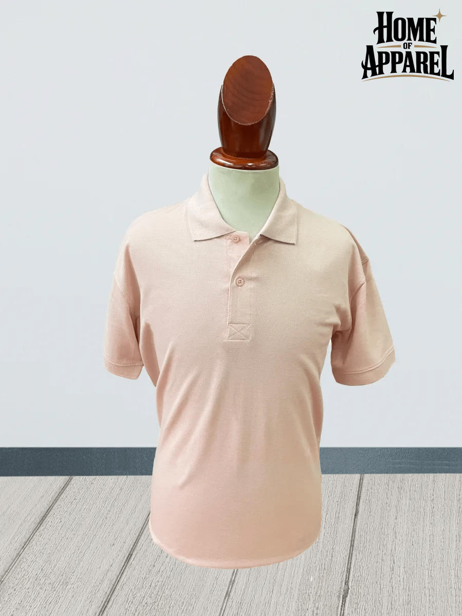 Two-button salmon pique polo shirt placket