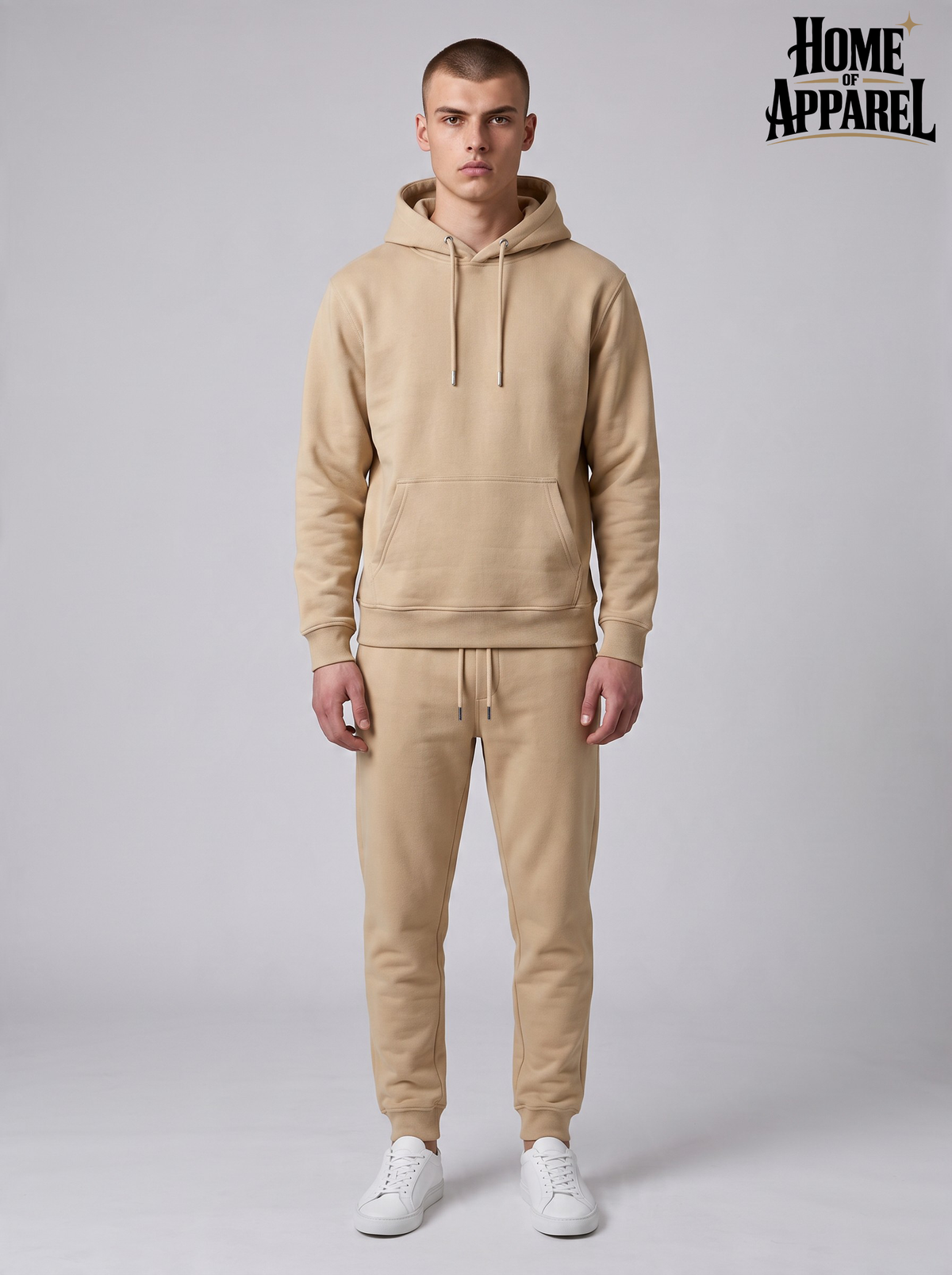 Premium 300 GSM Sand cotton fleece sweatsuit set with hoodie and jogger pants