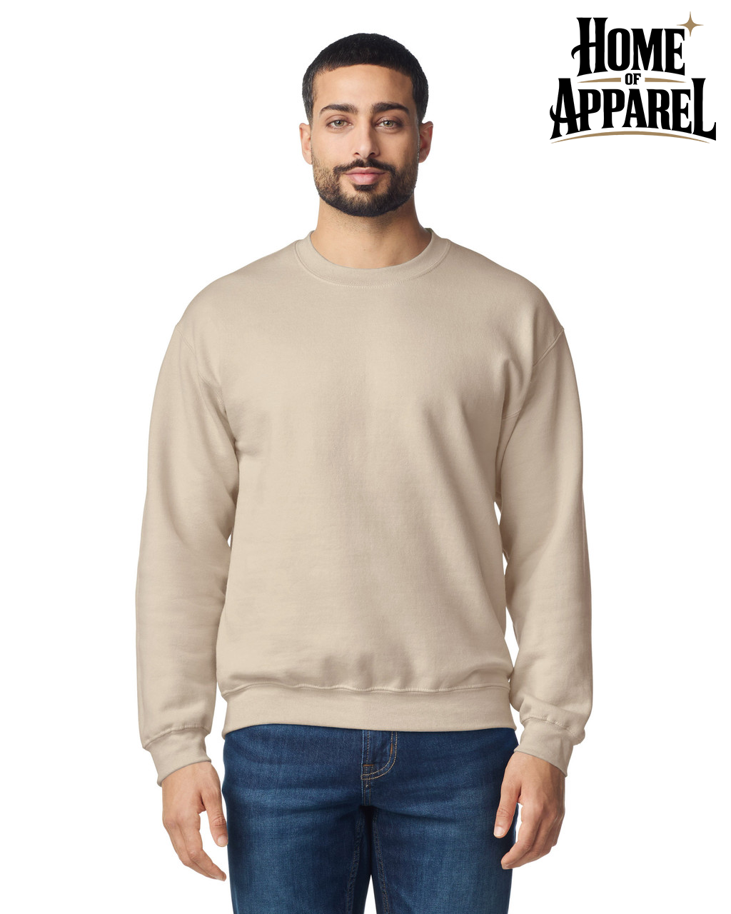 Gildan 18000 Heavy Blend sand sweatshirt with ribbed cuffs