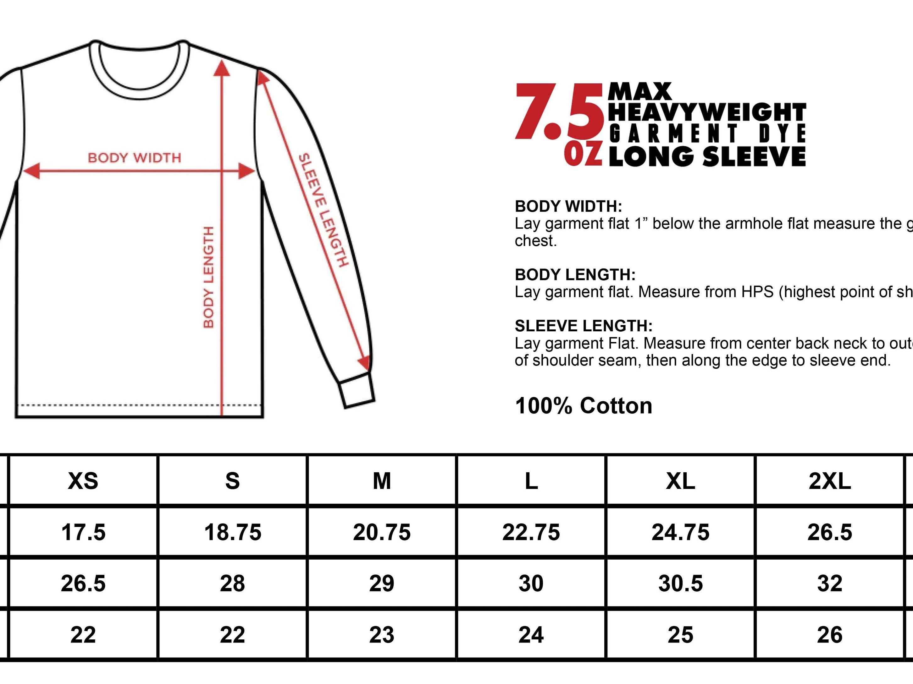 Shaka Wear 7.5 oz Max Heavyweight Garment Dye Long Sleeve T-Shirt | Premium Blank Streetwear Tee