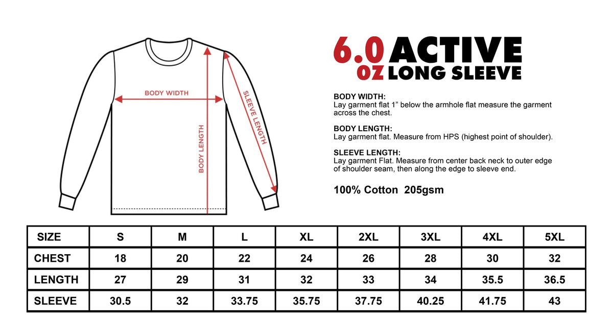 Shaka Wear Active Long Sleeve T-Shirt – Premium 6 oz Cotton Blank Tee