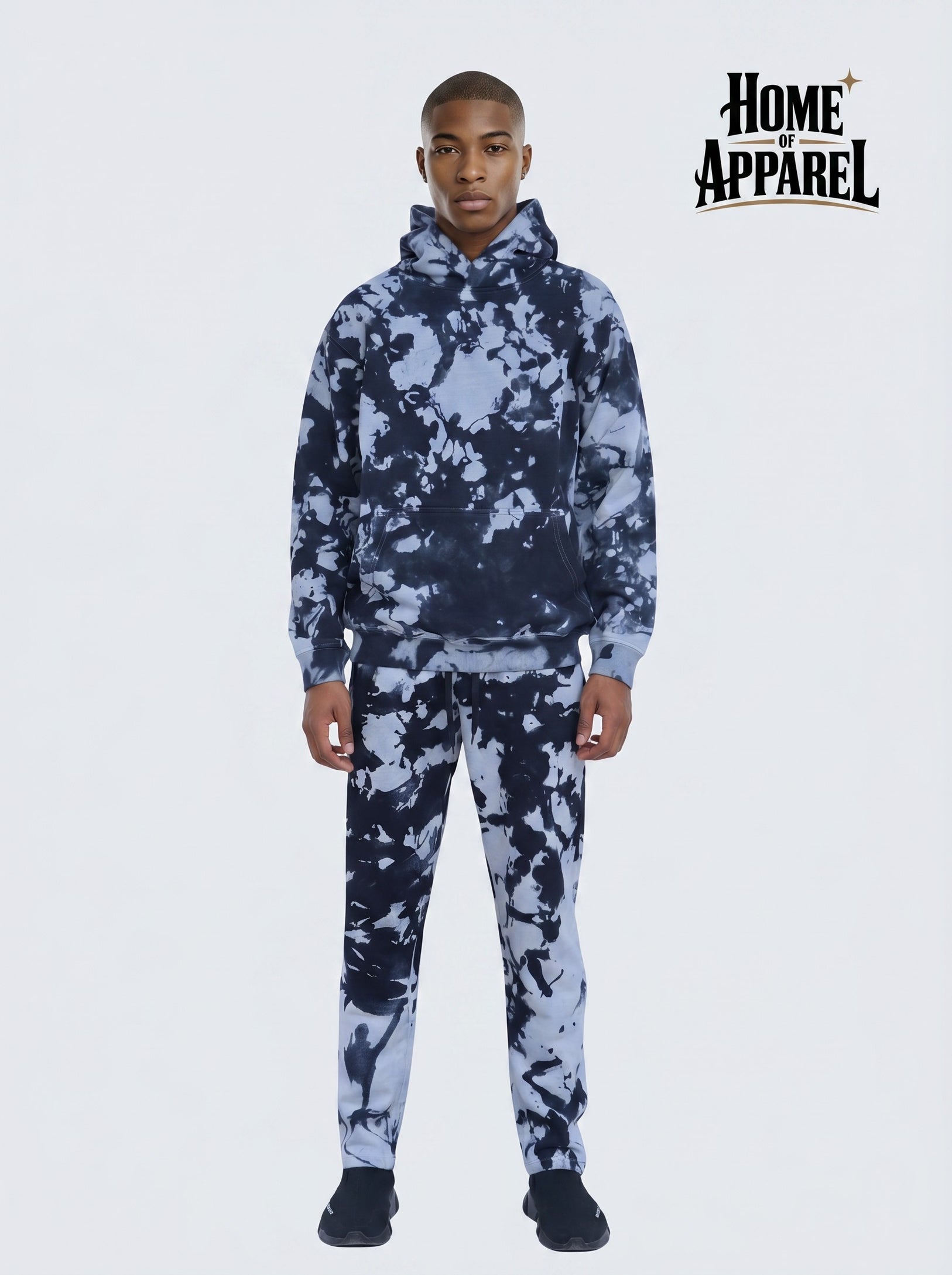 Black Tie-Dye Cotton Terry Sweat Suit