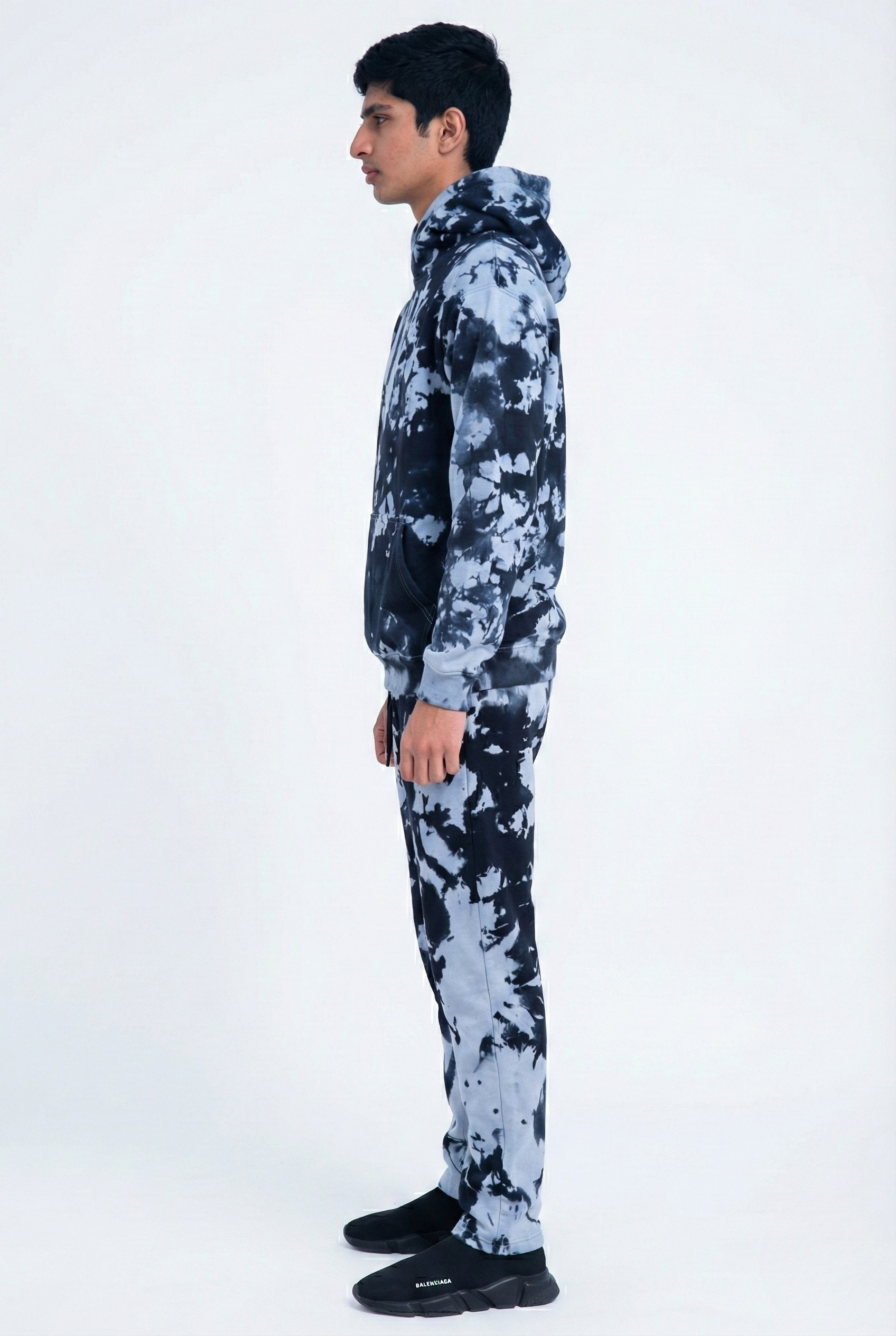 Black Tie-Dye Cotton Terry Sweat Suit