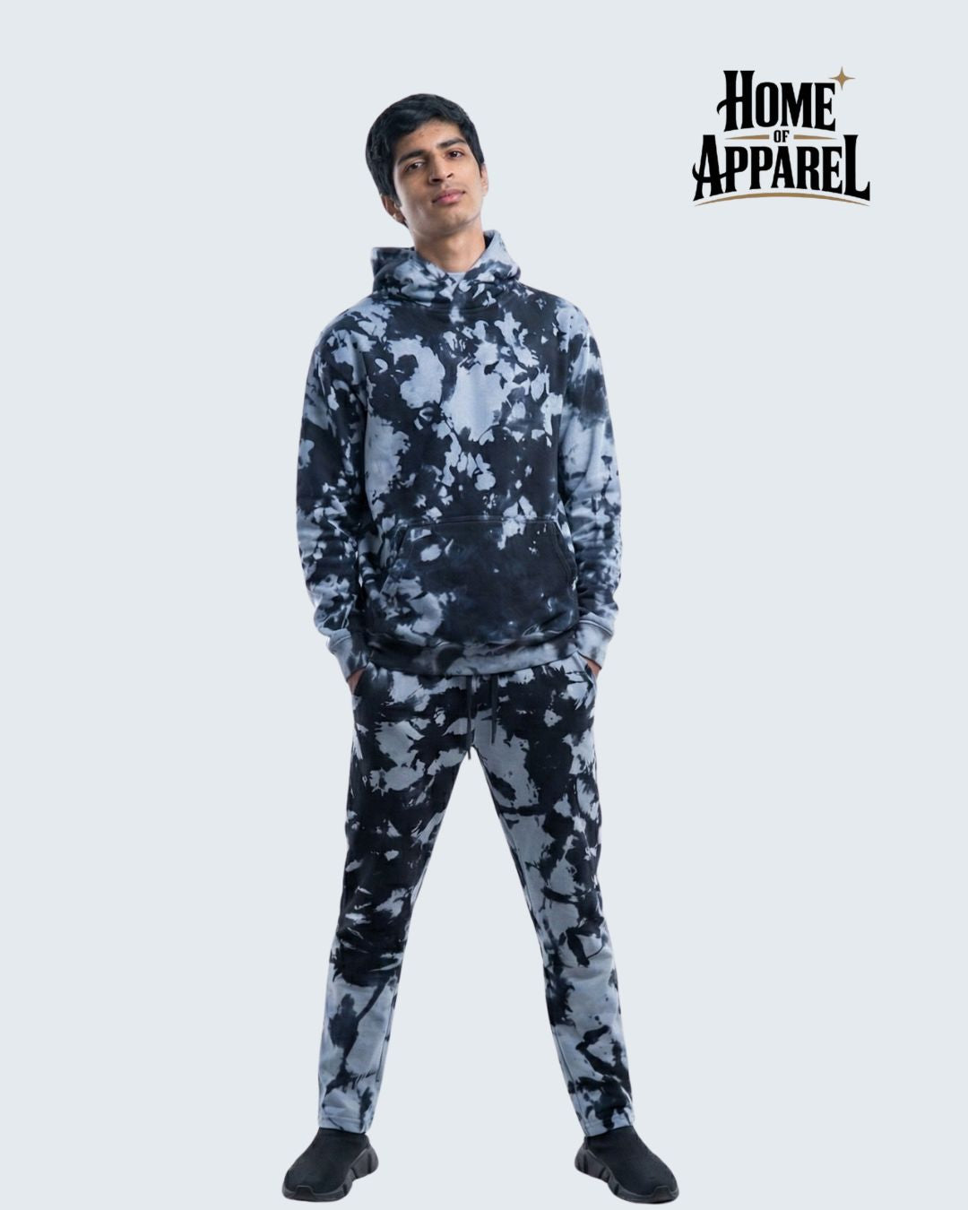 Black Tie-Dye Cotton Terry Sweat Suit