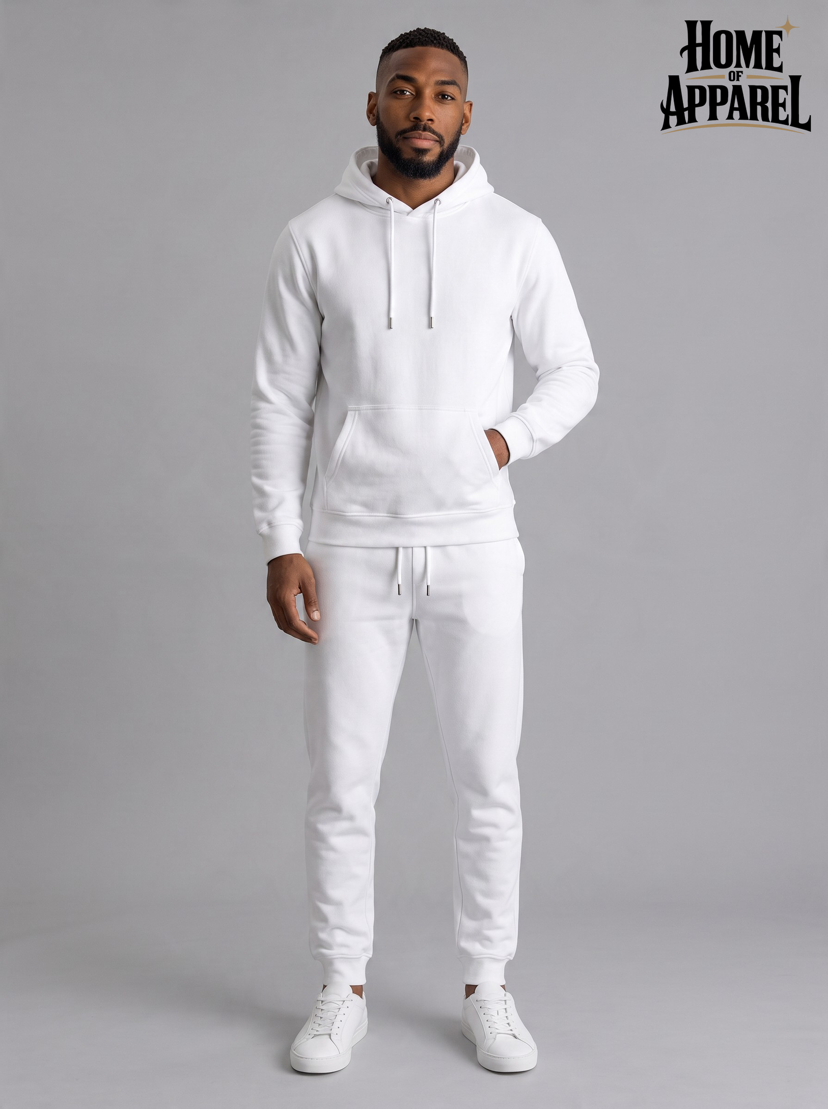 White Premium three-thread fleece tracksuit with smooth outer surface