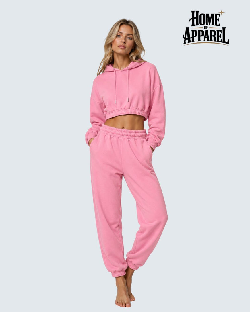 Women Fleece Crop Sweatshirt and Pants