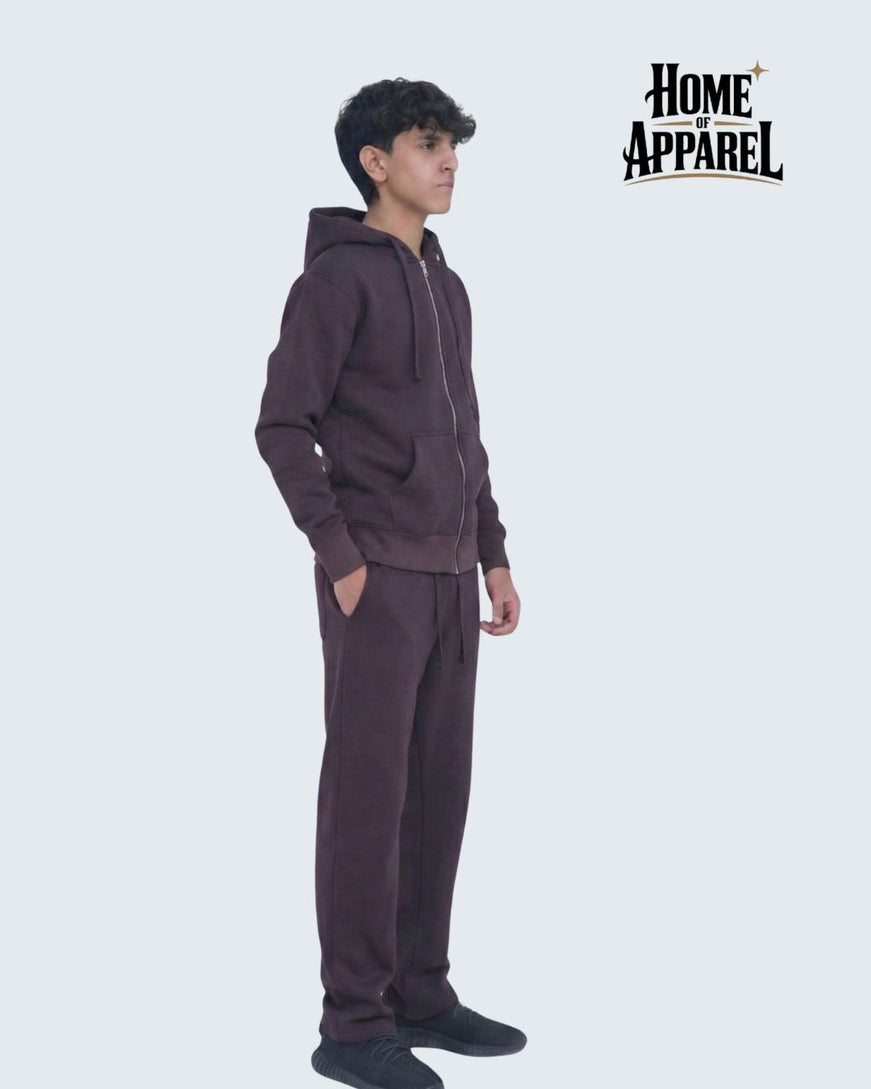 Dark Brown Sweatsuit - Full Zipper Heavy weight Cotton Fleece