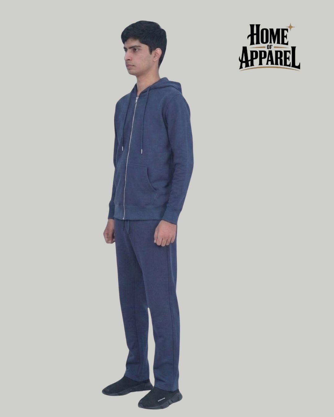 Navy Blue Full Zipper Cotton Fleece Streetwear Sweat Suit