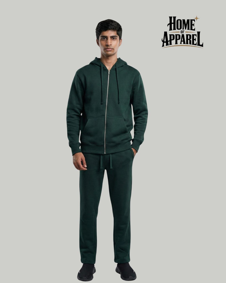 Green Sweatsuit - Full Zipper Cotton Fleece