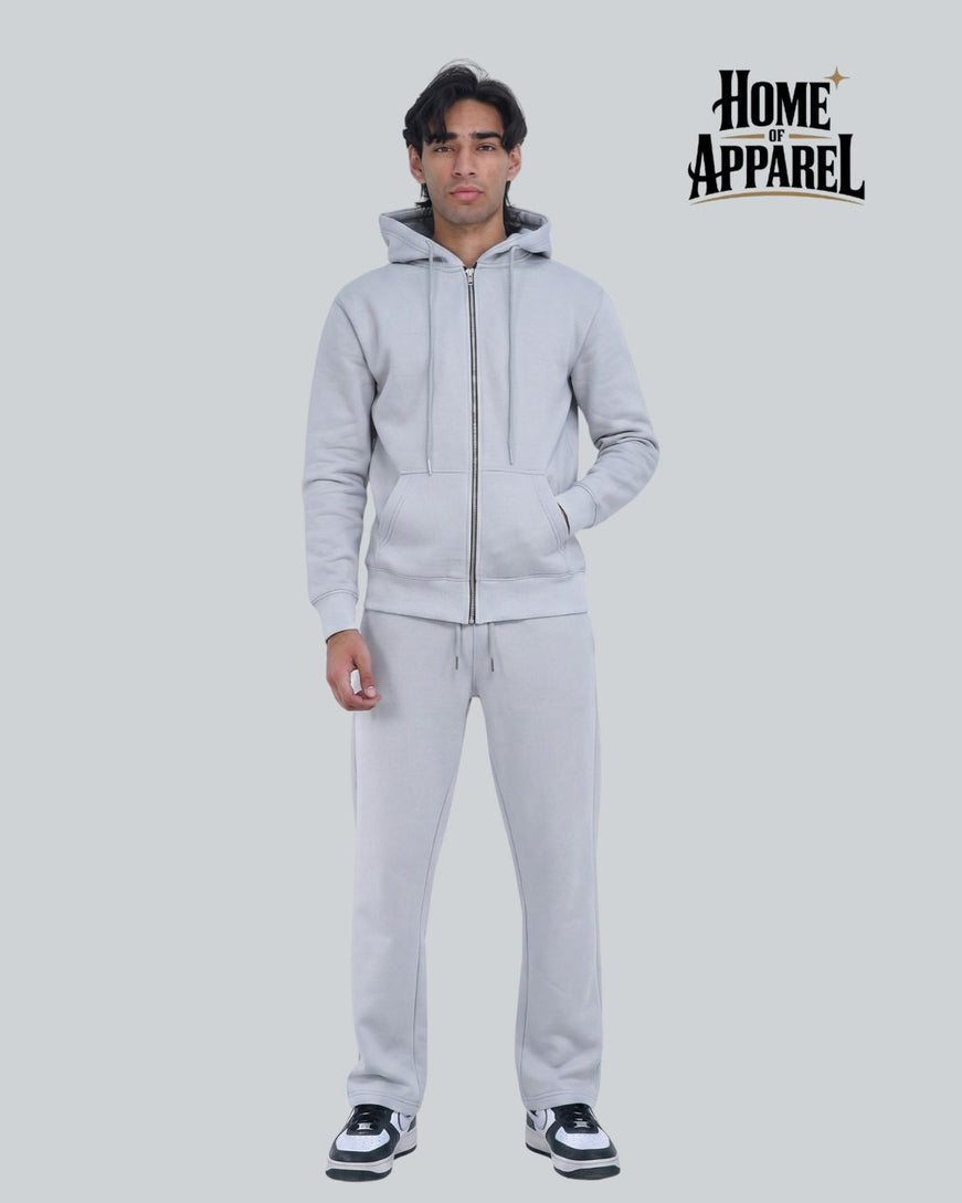 Light Grey Full Zipper Cotton Fleece Sweatsuit