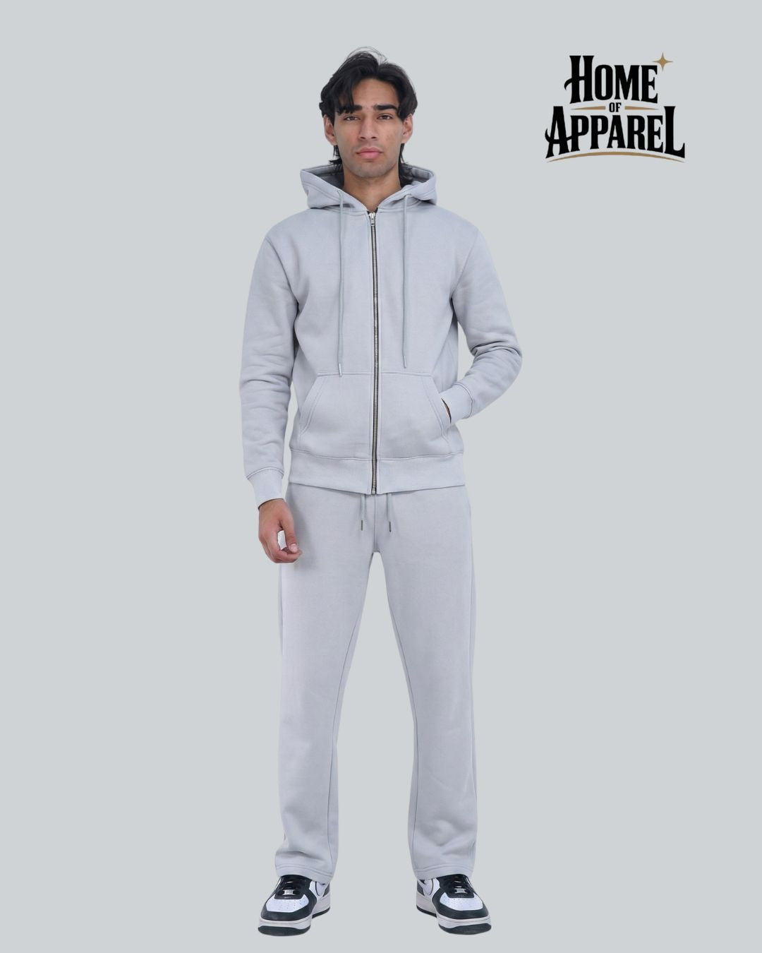 Light Grey Full Zipper Cotton Fleece Sweatsuit