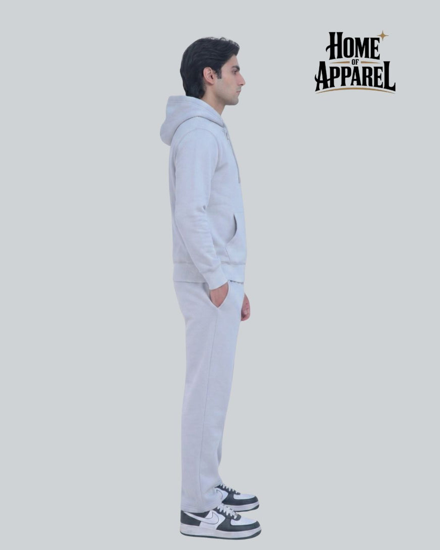 Light Grey Full Zipper Cotton Fleece Sweatsuit