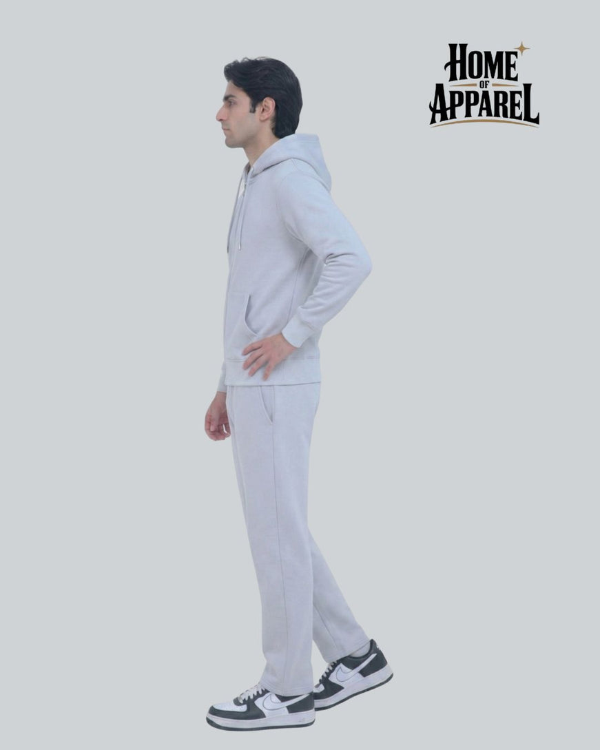 Light Grey Full Zipper Cotton Fleece Sweatsuit