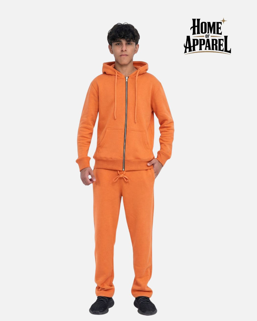 Orange Sweatsuit - Full Zipper Cotton Fleece