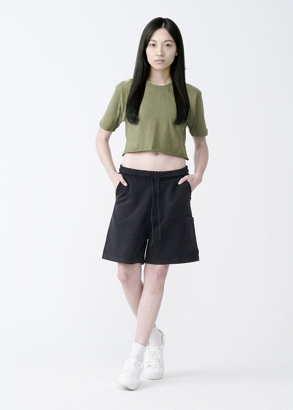 Olive Green Combed Cotton Crop Top T-Shirt