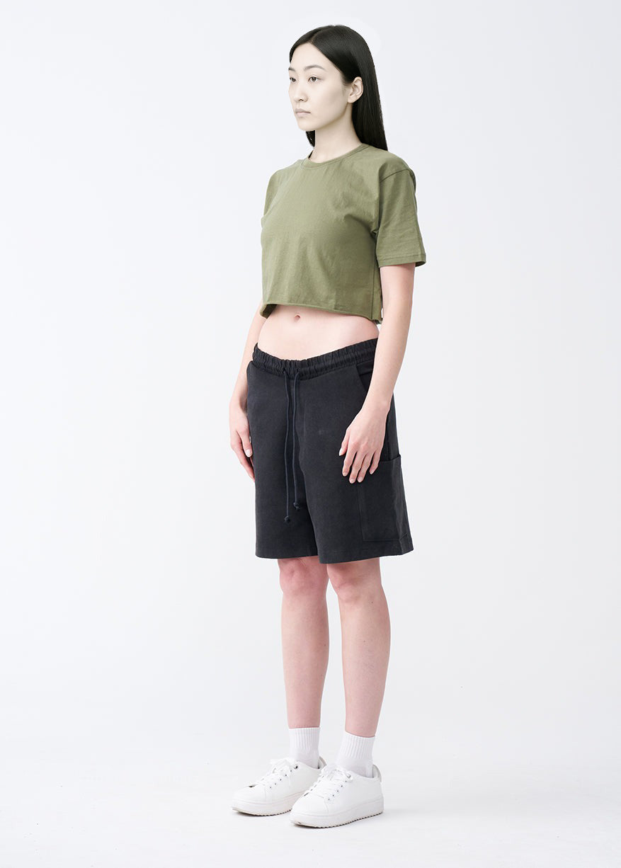 Olive Green Combed Cotton Crop Top T-Shirt