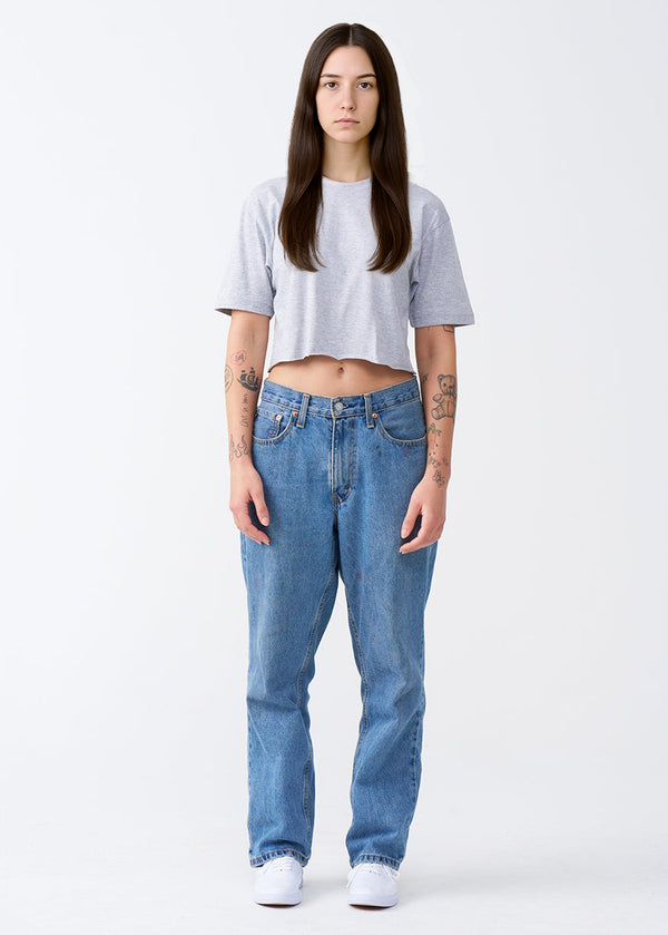 Gray Combed Cotton Crop Top T-Shirt