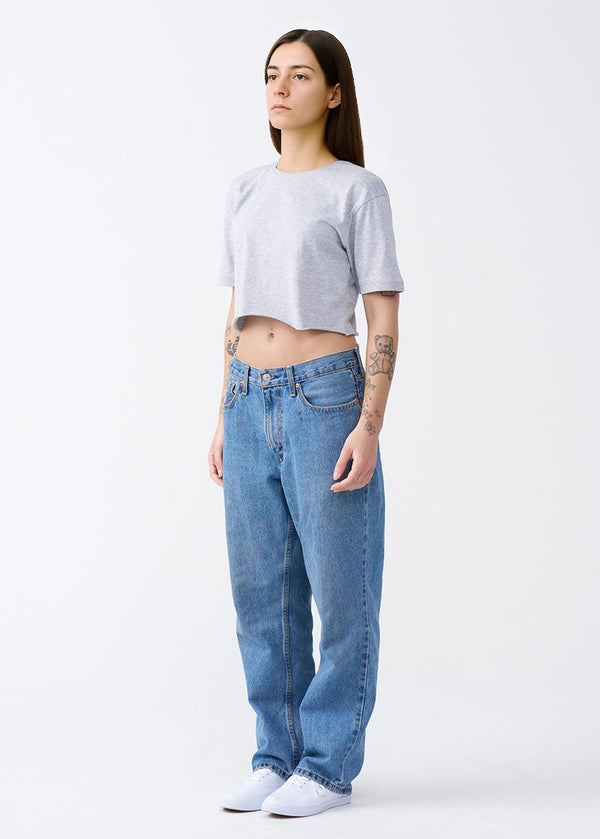 Gray Combed Cotton Crop Top T-Shirt
