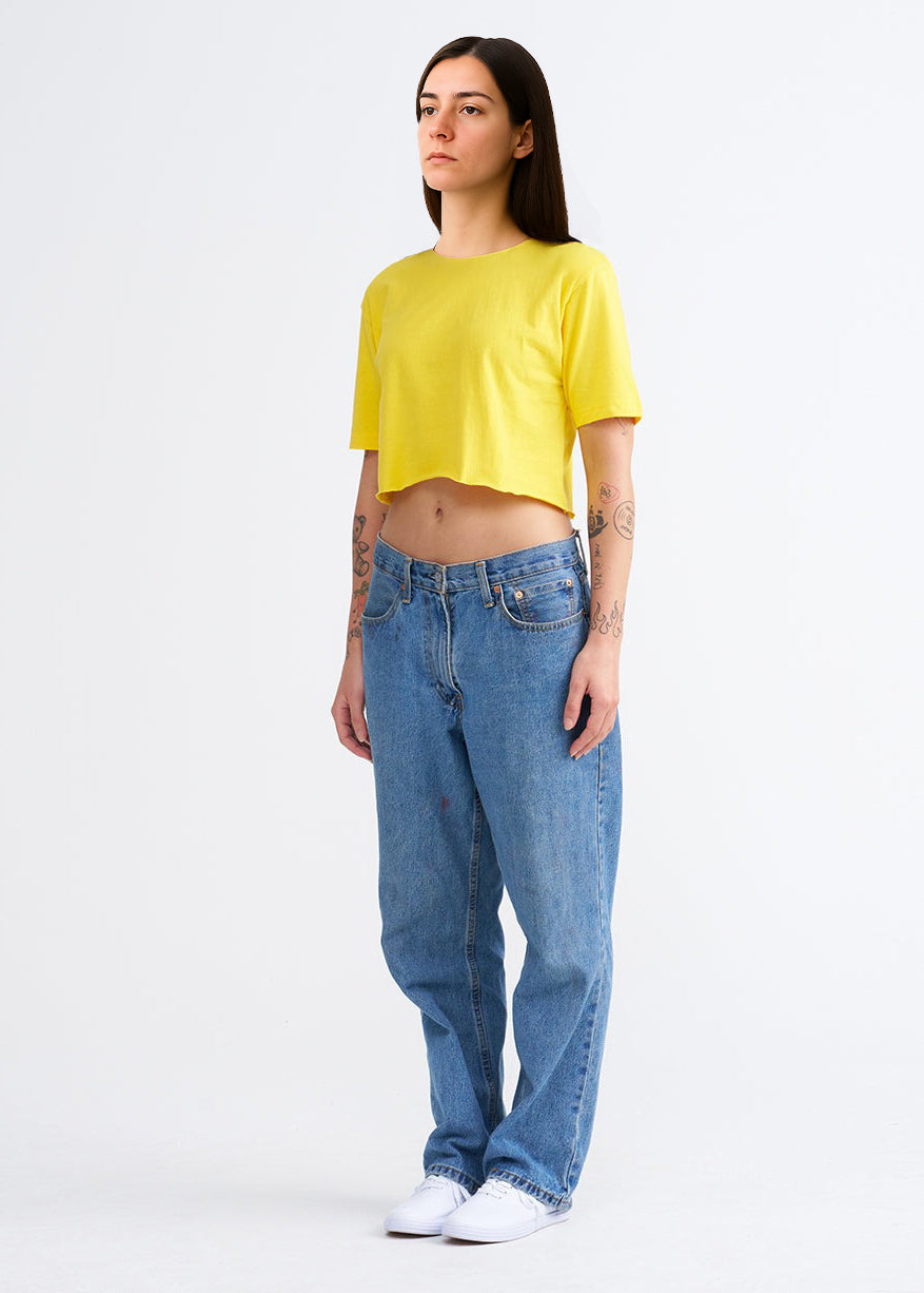 Yellow Combed Cotton Crop Top T-Shirt