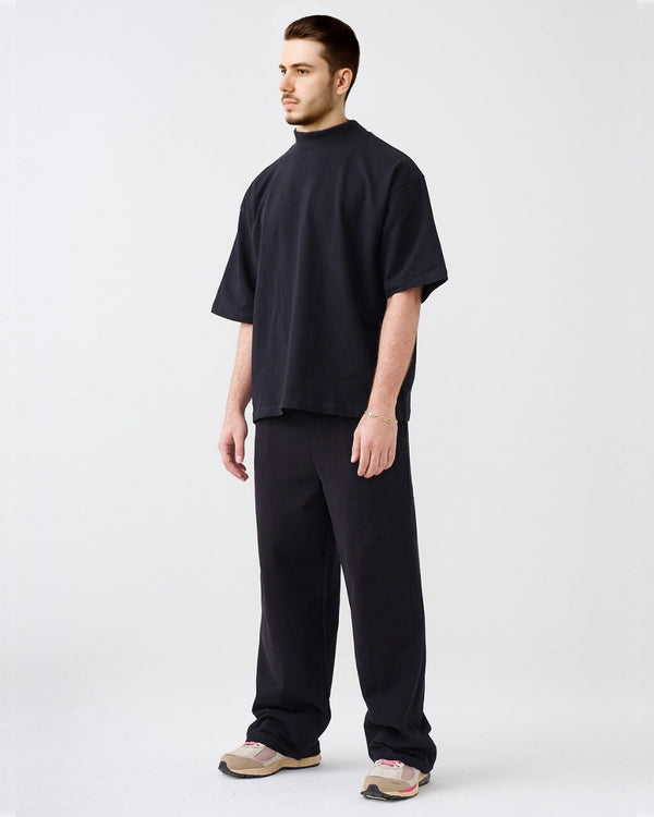 7.5 OZ Mock Neck Peached French Terry Oversized Boxy T-Shirt Black