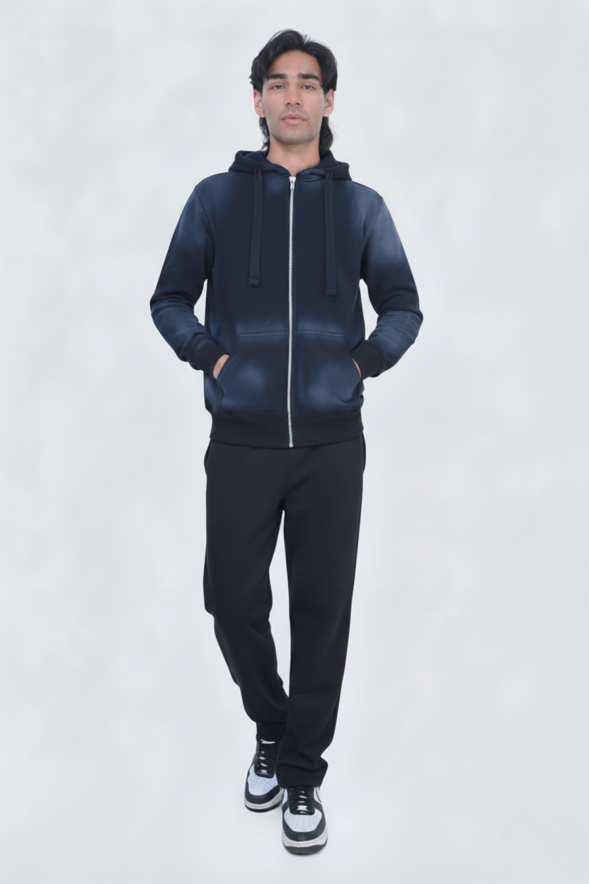 Premium Black Sun Faded Full Zip Hoodie