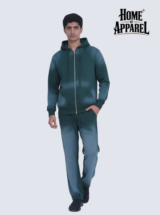 Premium Sun Faded Green Sweat Suit with Full-Zip Hoodie