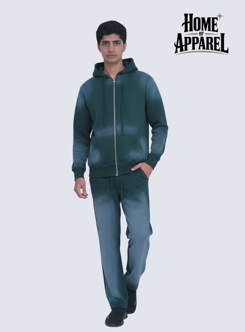 Premium Sun Faded Green Sweat Suit with Full-Zip Hoodie